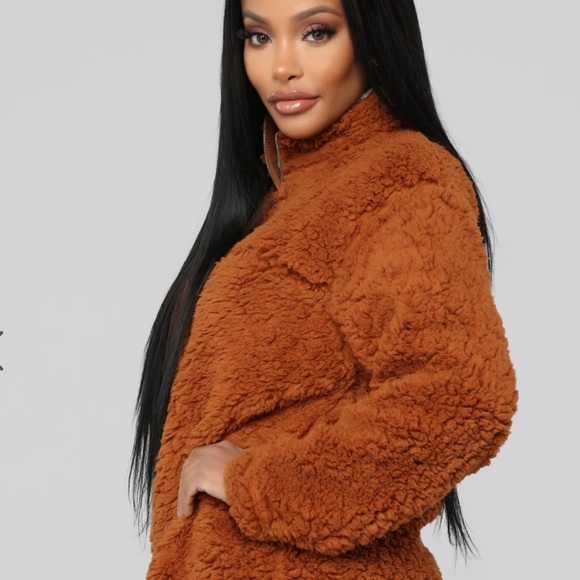 Fashion Nova Tops - Fashion Nova Sherpa Teddy Bear Half Zip Pullover